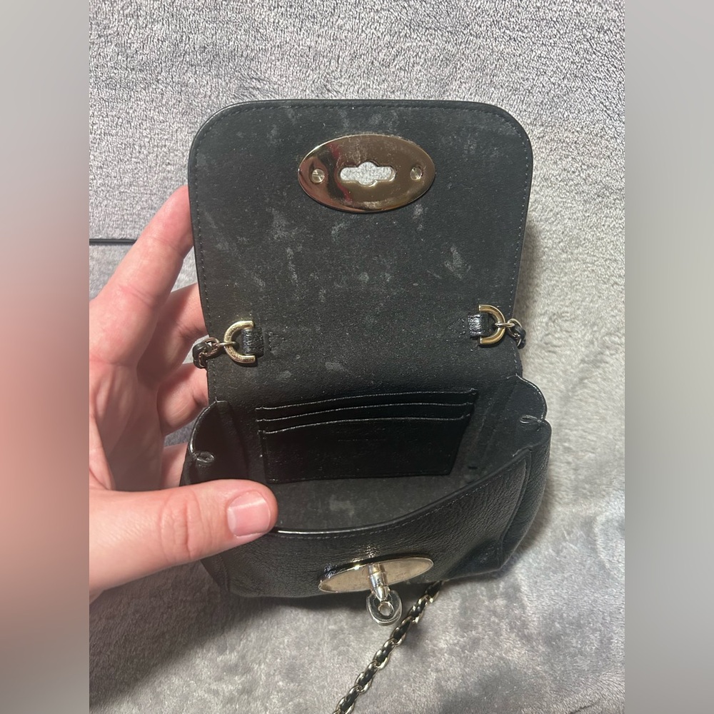 Mulberry Mini Lily Black Pebbled Leather Crossbody on Chain - Picture 11 of 12